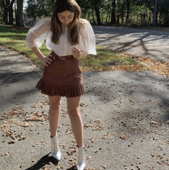 Pleated Leather Mini Skirts